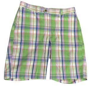 Cutter & Buck Mens Size 36 Green and Purple Plaid Golf Shorts 100% Cotton